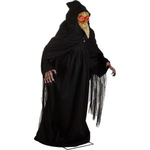 Fun Costumes 7.5 FT Giant Plague Doctor Animatronic Decoration, Plague Middle Ages Decor with LED Eyes, Scary Halloween Decor – Standard, Black