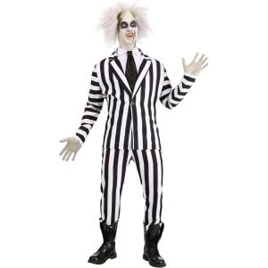 Fun Costumes Beetlejuice Costume for Adults – Black & White Striped Tuxedo Jacket, Pants, Shirt & Tie, Officially Licensed M