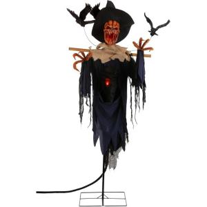 Fun Costumes Giant 7FT Animated Scarecrow with Flying Crows Halloween Decoration – LED Light-Up Pumpkin Head, Sound Effects & Motion Sensor