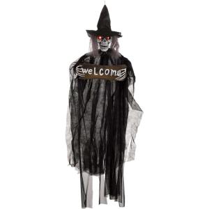 Fun Costumes Hanging Light-Up Scary Creepy Witch Halloween Outdoor & Indoor Decoration, Battery Operated Old Spooky Flying Front Door Yard Display(Standard)
