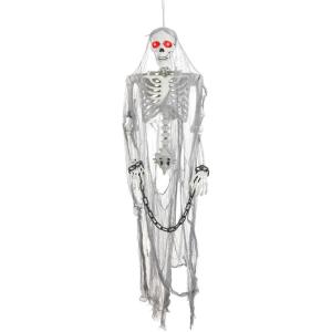 Fun Costumes Hanging Talking Shackled Prisoner Skeleton Outdoor & Indoor Decoration, Light-Up LED Eyes Battery Operated Yard Display(Standard)
