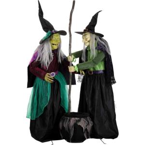 Fun Costumes Stirring Up Trouble Animatronic Witch Outdoor Decoration, Mouth Moving Creepy Scary Noises Stirring Motion Seasonal Visions International Standard(Standard)