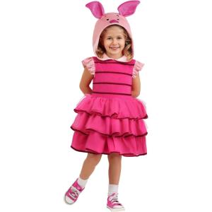Girl’s Toddler Disney Piglet Costume Dress | Officially Licensed Pink Piglet Outfit with Ears and Striped Bodice
