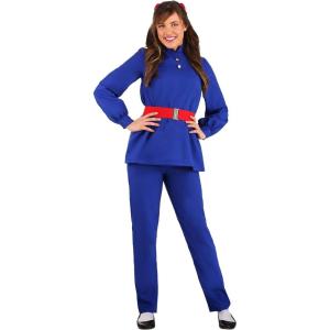 Gum-Chewing Golden Ticket Winner Costume for Women, Violet Pullover Shirt with Matching Pants and Red Belt