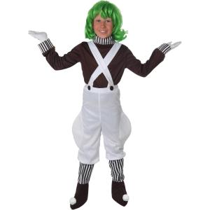 Kid’s Chocolate Factory Worker Costume, Candy Factory Employee Halloween Outfit, Orange Worker & Green Hair(Costume W/ Gloves)