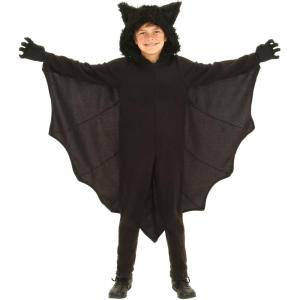 Kids Fuzzy Bat Costume, Fleece Jumpsuit With Attached hood With Fuzzy Ears And Large detailed Wings(Costume)