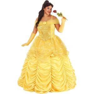 Plus Size Disney Beauty & The Beast Belle Costume Yellow Dress – Authentic Disney Princess Dress & Gloves for Women