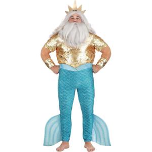 Plus Size King Triton Costume Men’s Poseidon Merman Suit | The Little Mermaid King of Atlantis Underwater Royalty