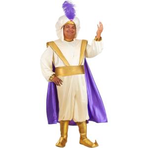 Plus Size Men’s Disney Aladdin Prince Ali Costume | Officially Licensed Shirt, Pants with Sash, Cape, Turban, and Shoe Covers