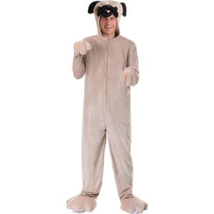 Pug Costume for Adults, Velour Hooded Jumpsuit with Attached Gloves and Shoe Covers