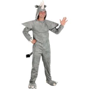 Rhinoceros Halloween Costume for Adults – Safari Animal Hooded Jumpsuit, Shoe Covers & Detailed Rhino Features