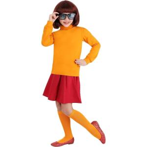 Scooby Doo Velma Costume for Girls, Scooby-Doo Orange Turtleneck Sweater & Knee High Socks, Red Skirt & Glasses