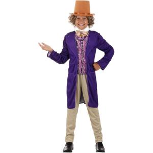 Willy Wonka Costume for Kids, Candy Man Costume for Boy’s, Purple Jacket Chocolate Factory Uniform for Halloween