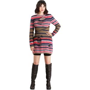 Women’s Astrid Striped Distressed Sweater Dress Costume | Movie Character Gothic Cosplay Outfit(Astrid Striped Sweater Dress)