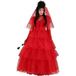Women’s Deluxe Bridal Gown Halloween Outfit, Adult Red Wedding Dress Costume