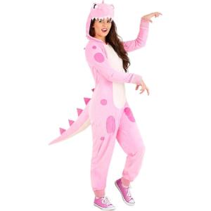 Women?s Fawn Deer Onesie Cozy Deer Costume for Adults Fawn Onesie Pajamas(Pink Dinosaur)