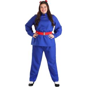 Women’s Plus Size Gum-Chewing Ticket Winner Costume | Classy Blue Blouse & Pants with Bow & Belt