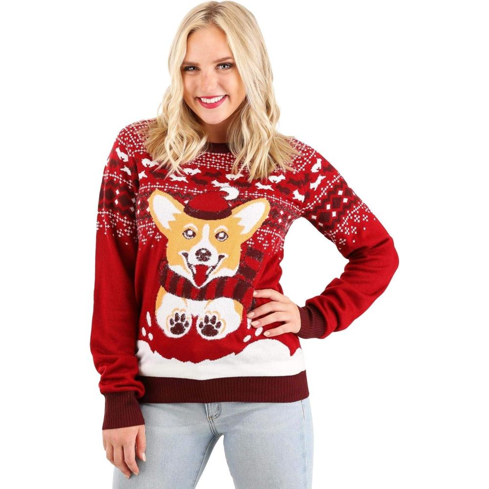 imageA Very Corgi Christmas Ugly Christmas Sweater for Adults Dog Themed Holiday Sweaters Knitted Xmas CrewneckRed