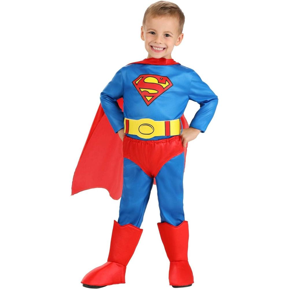 imageBoys Toddler DC Comics Classic Superman Costume with Cape Jumpsuit Boot Covers Briefs ampamp Belt  Officially Licensed