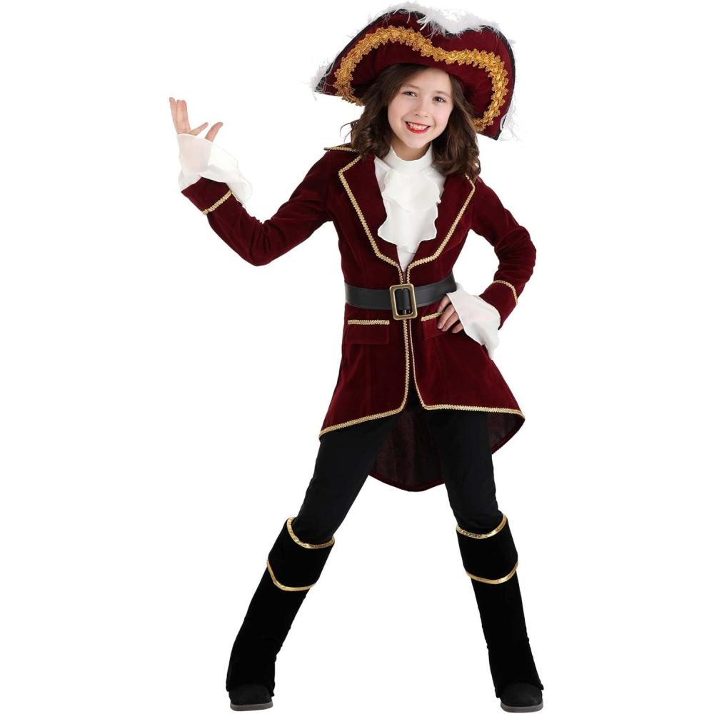 imageCaptain Hook Costume For Kids Child Pirate Captain Attire With Velvet Jacket Neck Scarf Belt Hat And Boot Tops