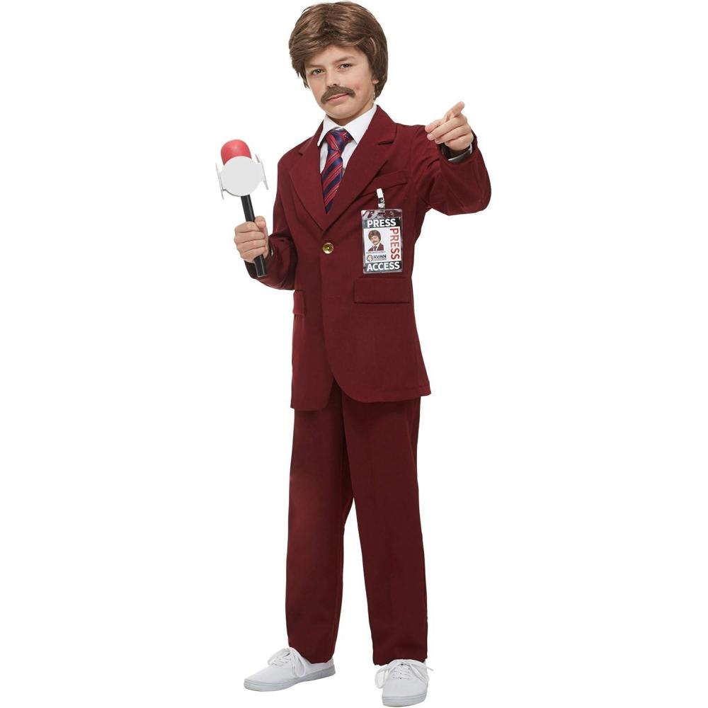 imageChild Anchorman Ron Burgundy Costume Suit Necktie Wig Mustache ampamp Press Badge