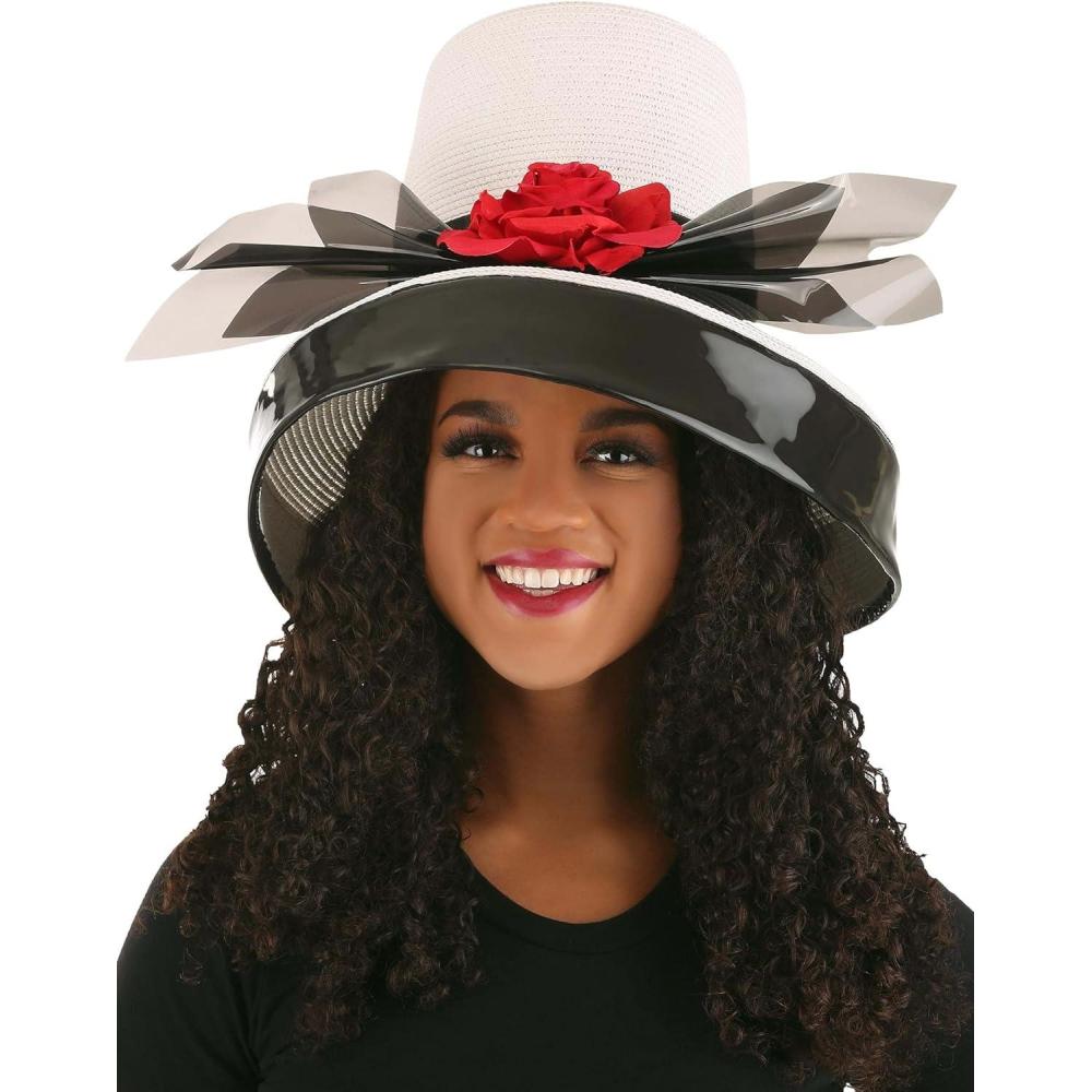 imageClueless Dees Womens Straw Hat with Faux Leather Brim ampamp Vinyl Bow  Officially Licensed 90s Fashion IconMulticolored