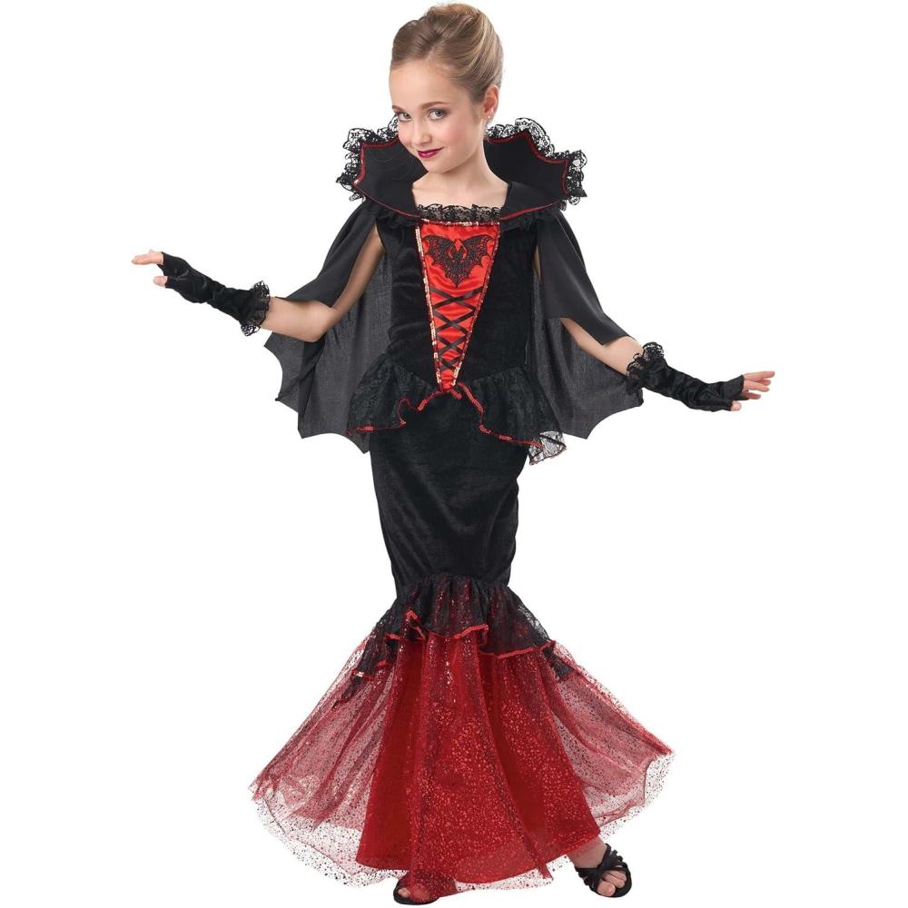 imageDarling Dracula Costume for Girls  Kids Vampire Costume Dress  Child Vampiress Dress Cape ampamp Gloves