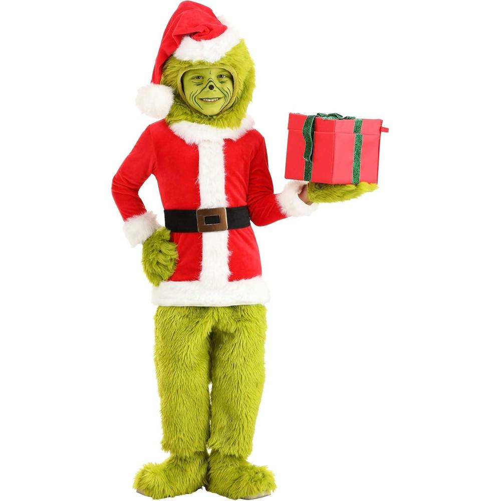 imageDr Seuss Grinch Santa Open Face Costume for Toddlers  Velour Tunic Faux Fur Hood and Mitts