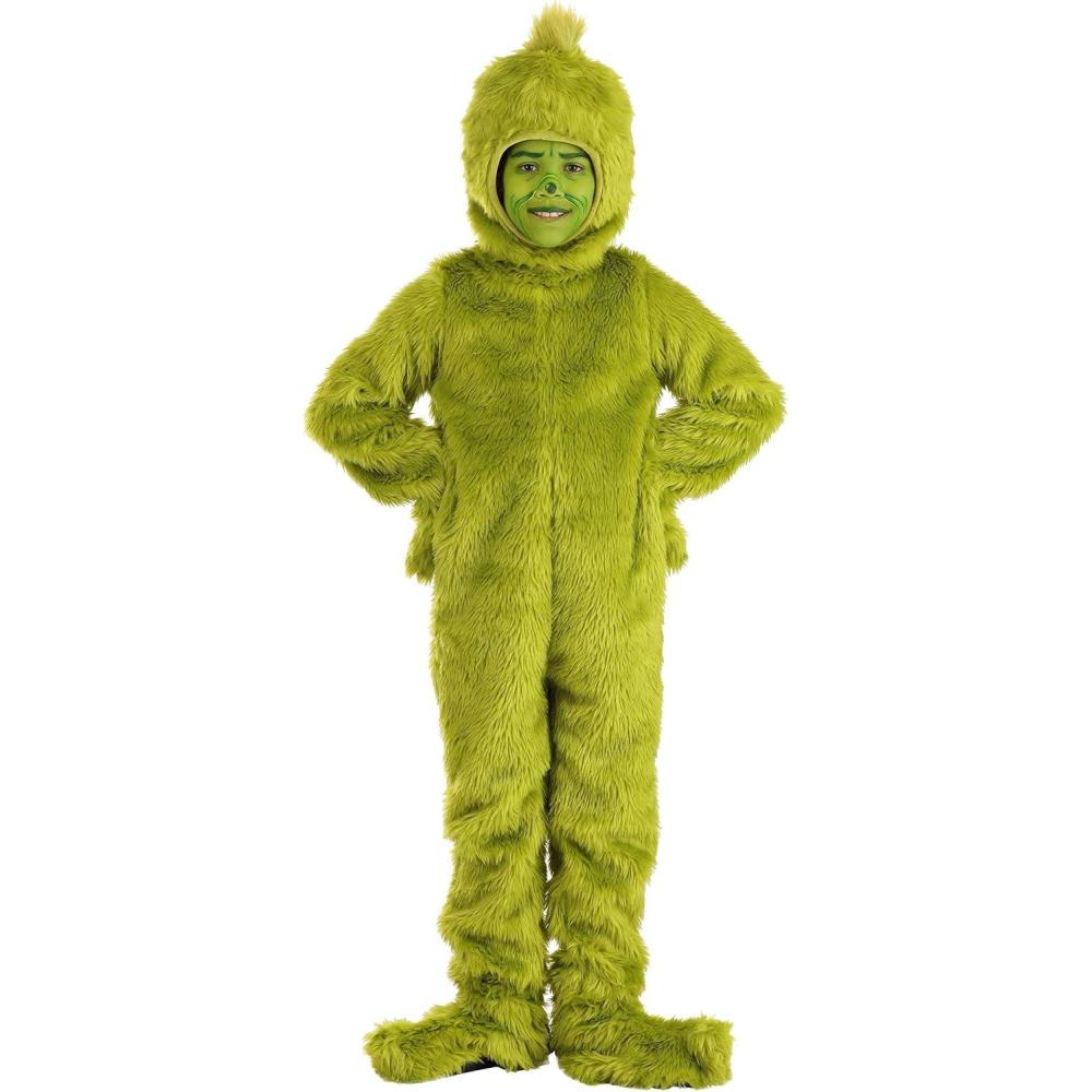 imageDr Seuss The Grinch Open Face Kids Costume Faux Fur Jumpsuit Shoe Covers ampamp Gloves  Officially Licensed