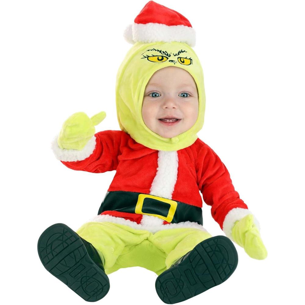 imageDr Seuss The Grinch Santa Costume for Infants Baby Grinch Christmas Onesie Grinch Outfit for Babies 1st Christmas