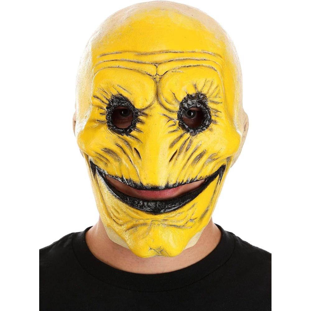 imageFun Costumes  Creepy Smiley Latex Adult Mask  Scary Halloween Masks  Haunting Yellow Face Costume for Horror Events ST