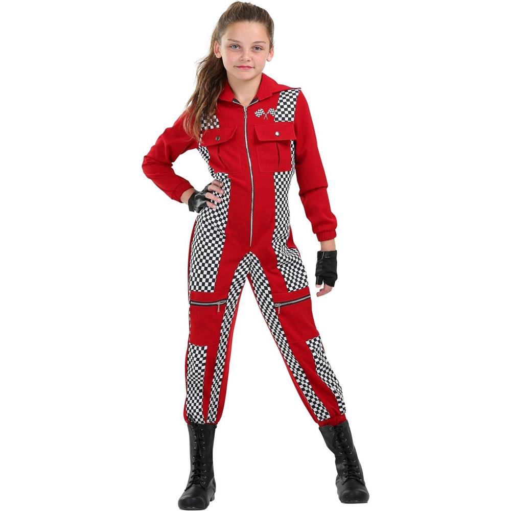 imageFun Costumes Girls Racer Jumpsuit Costume Race Car Driver Costume  XS  Red