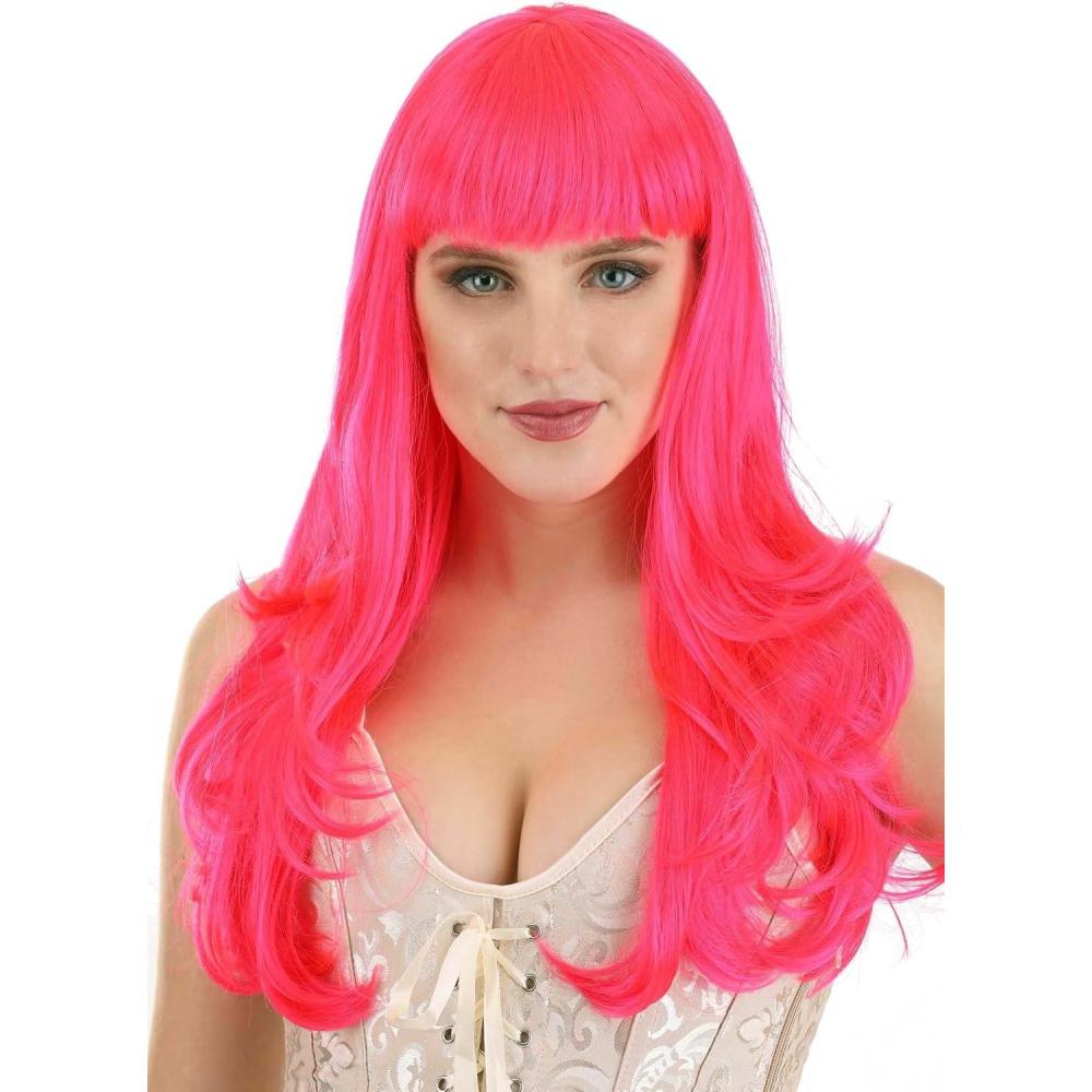 imageFun Costumes Womens Deep Black Full Wavy WigHot Pink