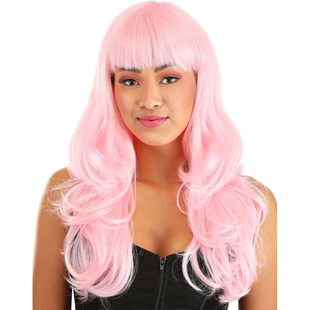 imageFun Costumes Womens Deep Black Full Wavy WigLight Pink
