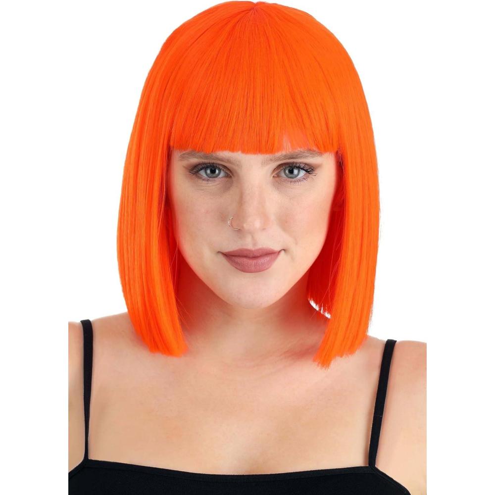 imageFun Costumes Womens Light Pink Bob Wig with Bangs  Pink Wig Halloween Costume Accessory  Character Cosplay Wig for Adults Light Pink StandardBright Orange