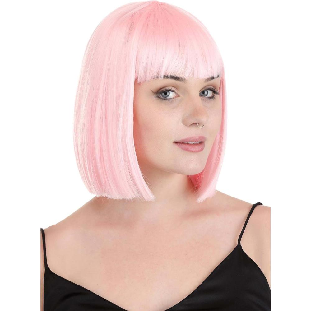 imageFun Costumes Womens Light Pink Bob Wig with Bangs  Pink Wig Halloween Costume Accessory  Character Cosplay Wig for Adults Light Pink StandardLight Pink