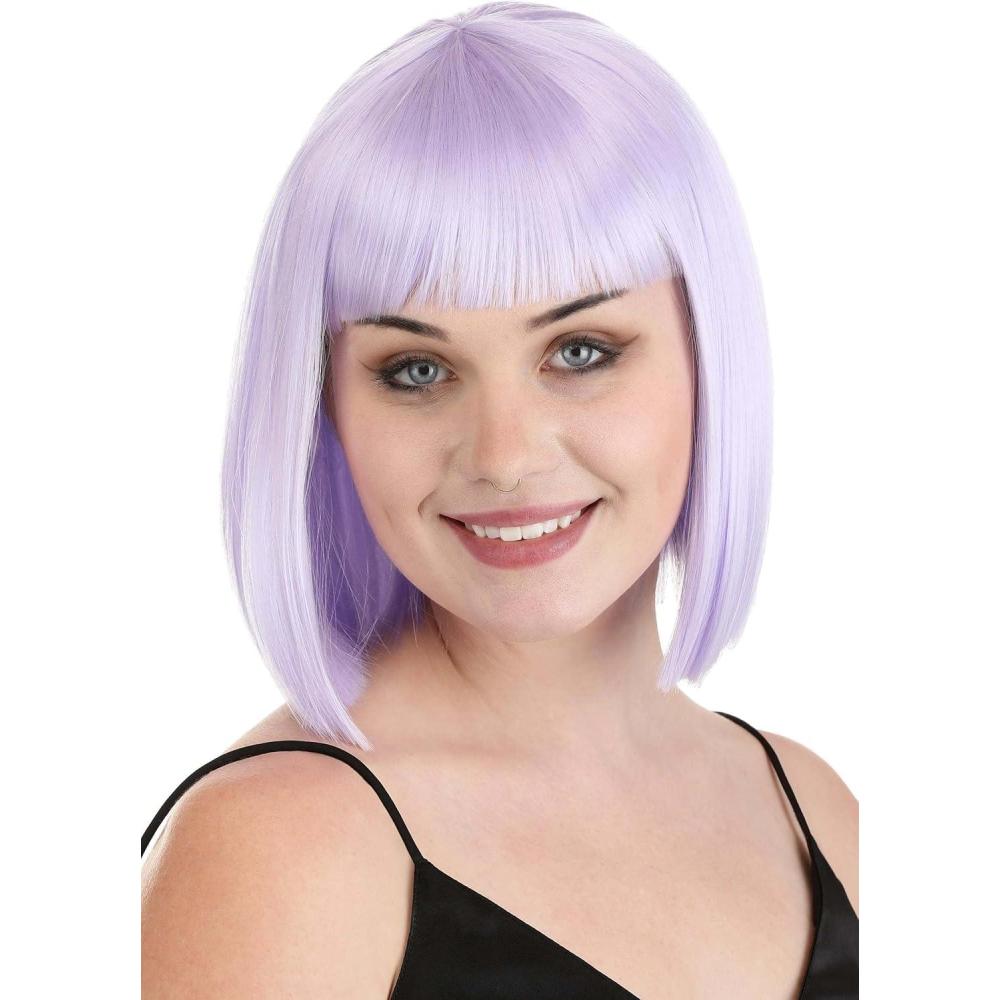 imageFun Costumes Womens Light Pink Bob Wig with Bangs  Pink Wig Halloween Costume Accessory  Character Cosplay Wig for Adults Light Pink StandardLight Purple