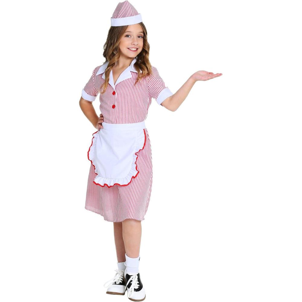 imageGirls Vintage 50s Car Hop Costume  Retro Diner Restaurant Waitress Outfit  Soda Jerk Cosplay Uniform