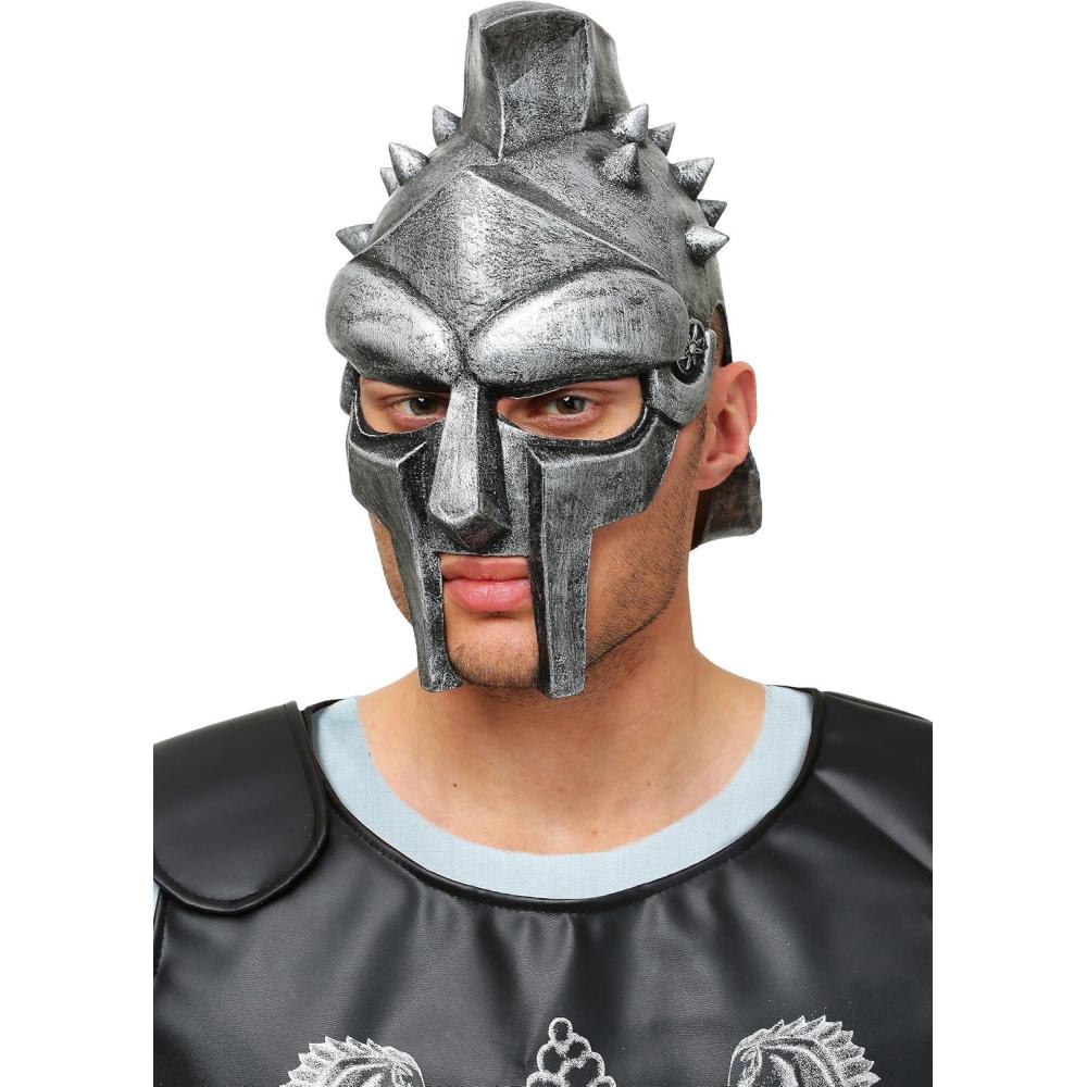 imageGladiator General Maximus Helmet  Weathered Metal Look with Molded Crest Spikes and Face Guard