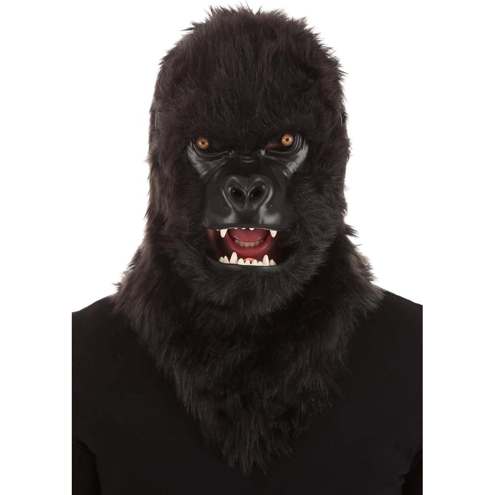 imageGorilla Mouth Mover Full Mask  Faux Fur Hood Moving Jaw and Elastic Straps for ComfortStandard