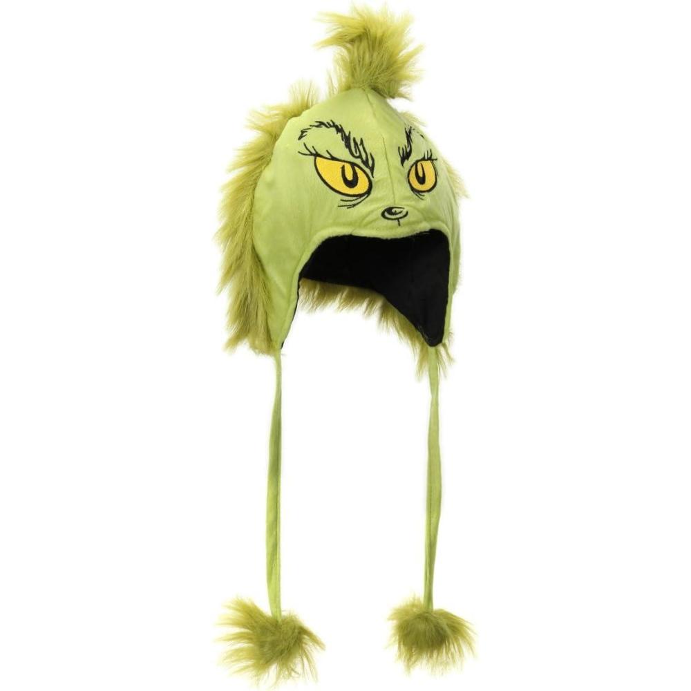 imageGrinch Deluxe Hoodie Hat  Velour and Faux Fur with Hidden Pocket and Pompoms Officially Licensed
