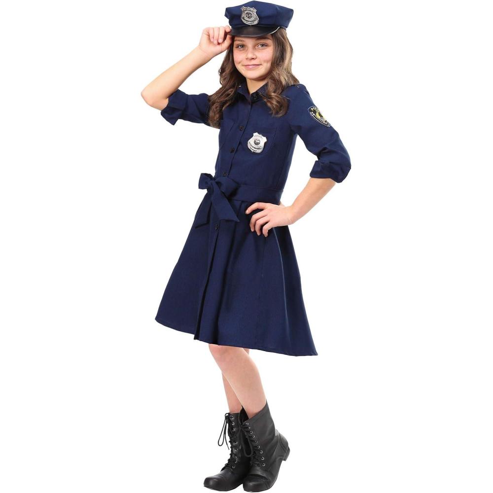 imageHelpful Police Officer Costume Dress for Girls  ButtonFront Dress with Hat Belt ampamp Two Police Badges