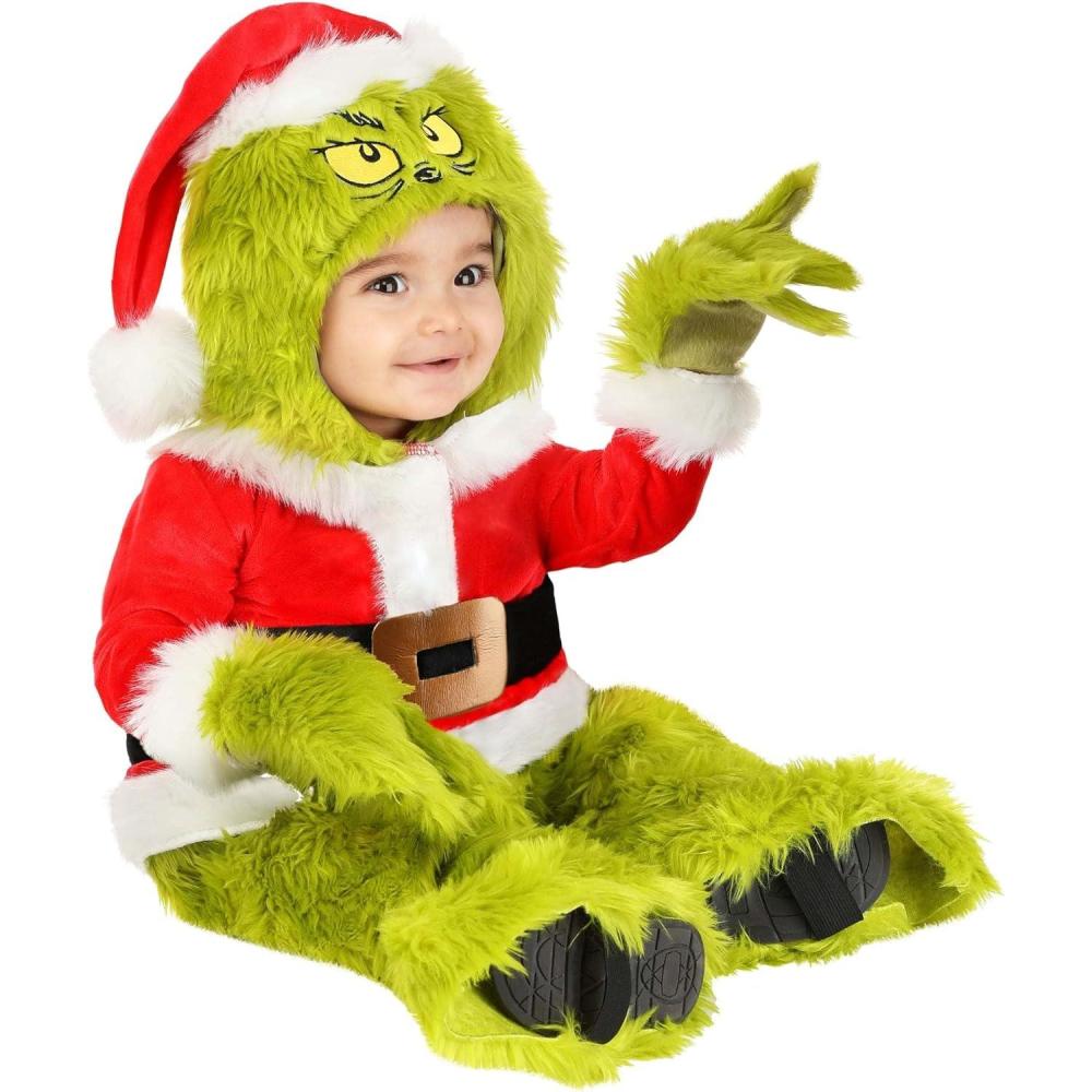 imageInfant Dr Seuss Grinch Santa Claus Halloween Costume  Baby Grinch Hooded Jumpsuit Attached Mitts ampamp Shoe Covers