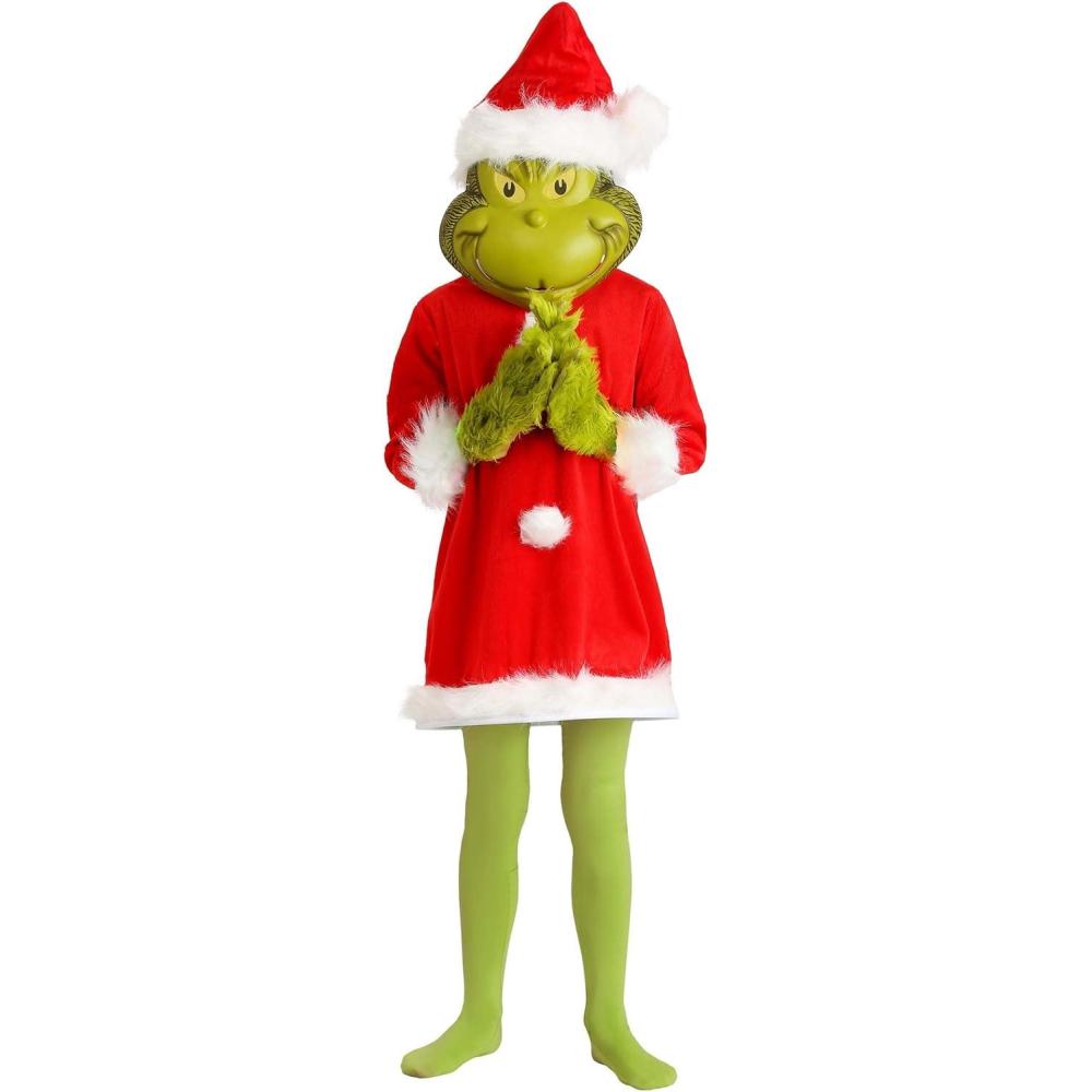 imageKids Deluxe The Grinch Santa Costume with Mask  Faux Fur Tunic Hat and Gloves