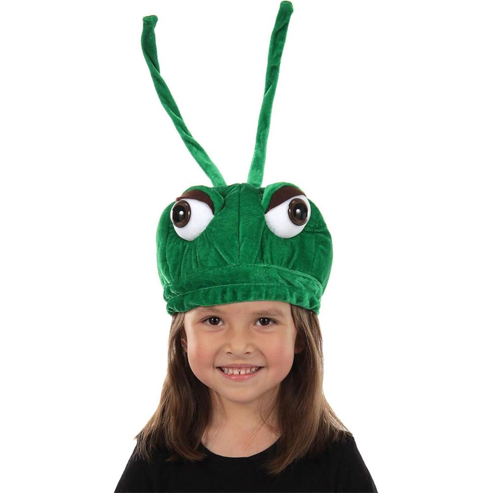 imageKids Grasshopper Plush Costume Hat  Velvet Hat with Plush and Plastic EyesGreen