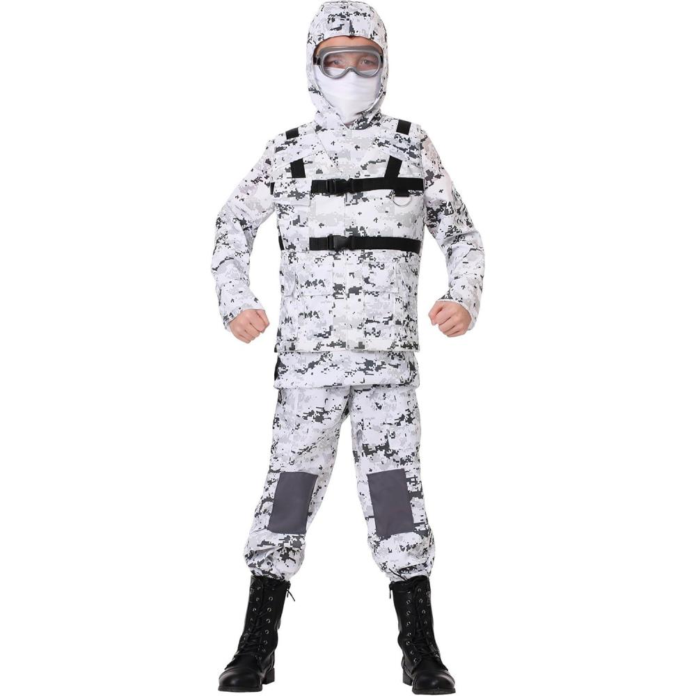 imageKids Soldier Costume  Child White Snow Winter Camouflage Army Military Outfit and AccessoriesBundle W Toy Gun