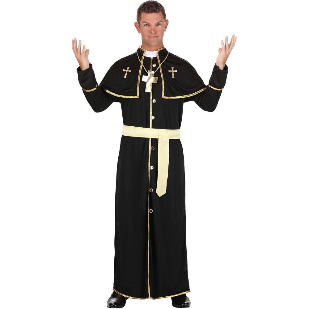 imageMens Deluxe Priest Costume  Robe with Belt and Necklace Cross