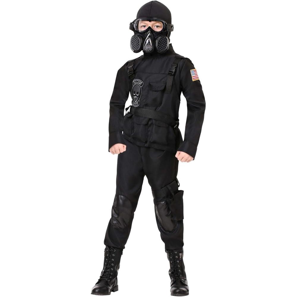 imageMilitary Costume Kids Soldier Boy Costume Cosplay 100 Polyester Black Military Attire Special Forces Outfit