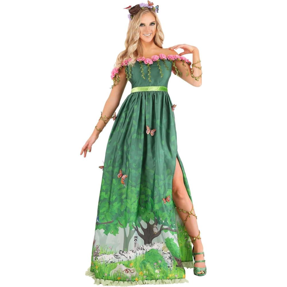 imageMother Nature Costume for Women with Dress Metal Headband Arm ampamp Leg Ties  Earth Goddess Halloween Outfit for Adults Small