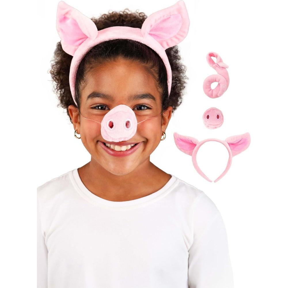 imagePig Nose Ears and Tail Costume Set  Soft Velvet with Elastic FitBundle W Hooves